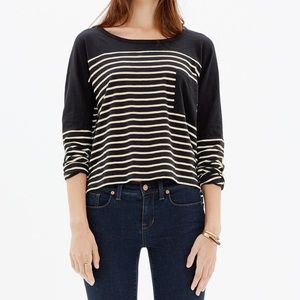 Madewell Black + Tan Striped Cropped Top Size M